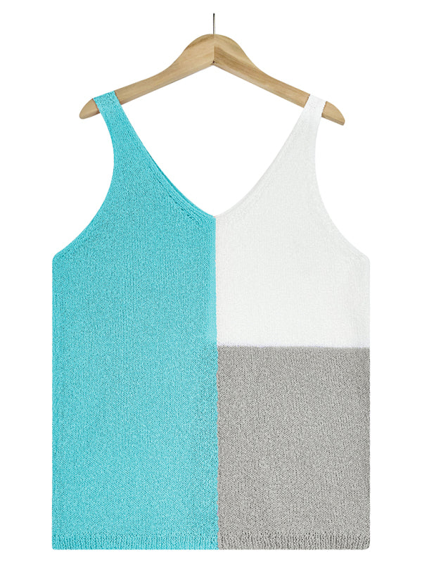 Women's Splicing Contrasting Color V-neck Casual Knit Tank Top - Premium Shirts & Tops from Craftklart Dropship - Just $14.83! Shop now at Craftklart.store