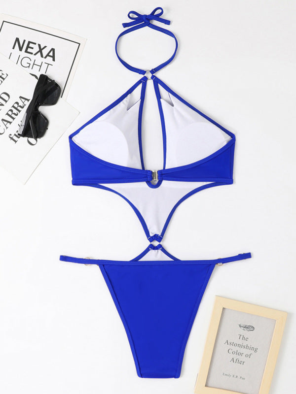 New one-Piece Multicolor Hollow Sexy Pearl Chain Halter Neck Swimsuit - Premium Swimsuit from Craftklart Dropship - Just $12.80! Shop now at Craftklart.store