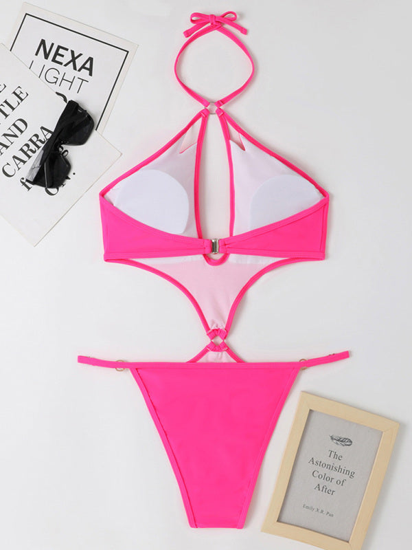 New one-Piece Multicolor Hollow Sexy Pearl Chain Halter Neck Swimsuit - Premium Swimsuit from Craftklart Dropship - Just $12.80! Shop now at Craftklart.store