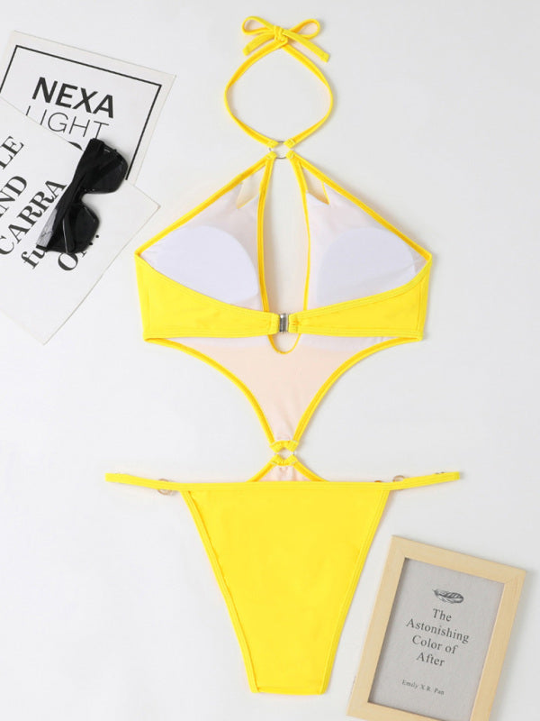 New one-Piece Multicolor Hollow Sexy Pearl Chain Halter Neck Swimsuit - Premium Swimsuit from Craftklart Dropship - Just $12.80! Shop now at Craftklart.store
