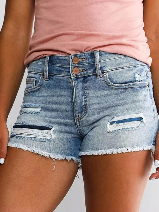 Women's High Waist Two Button Fashion Ripped Denim Shorts - Premium Shorts from kakaclo - Just $11.99! Shop now at Craftklart.store