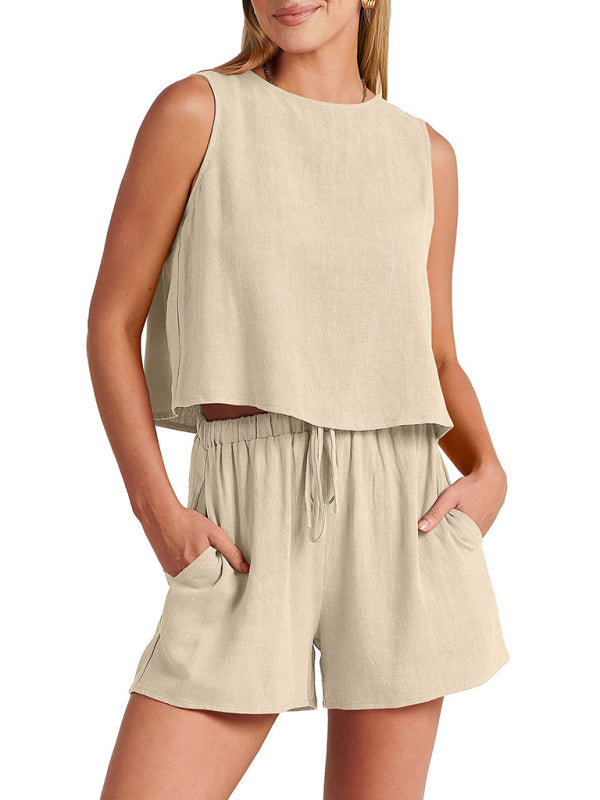 Women's Sleeveless Loose Cotton Linen Top & Shorts Set - Premium Set from Craftklart Dropship - Just $16.94! Shop now at Craftklart.store