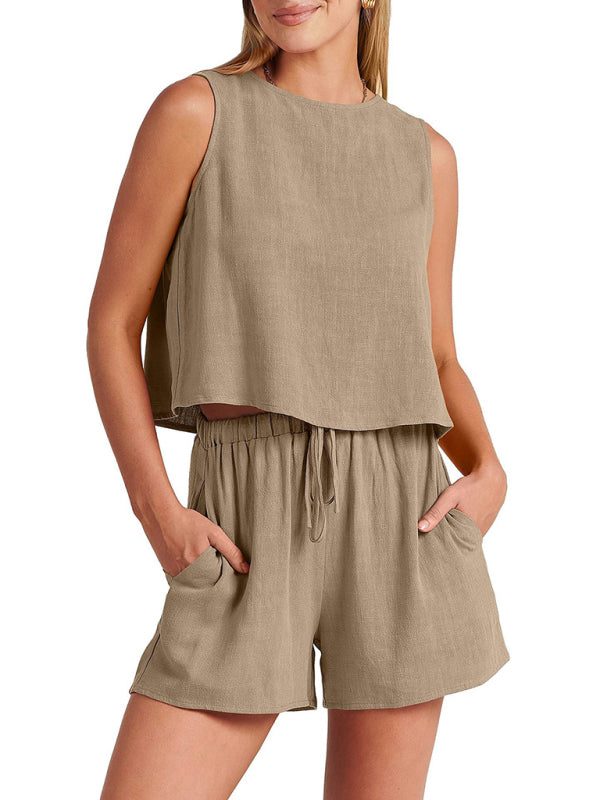 Women's Sleeveless Loose Cotton Linen Top & Shorts Set - Premium  from kakaclo - Just $16.94! Shop now at Craftklart.store