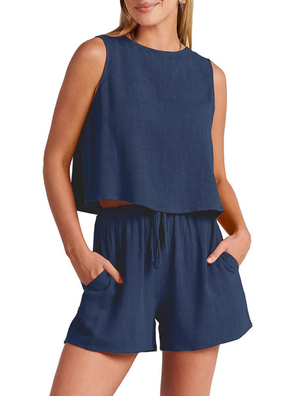Women's Sleeveless Loose Cotton Linen Top & Shorts Set - Premium Set from Craftklart Dropship - Just $16.94! Shop now at Craftklart.store