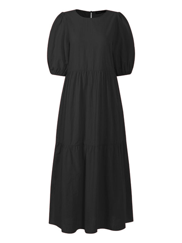 Elegant Short-sleeved Round Neck A-line Dress - Premium Dress from kakaclo - Just $14.98! Shop now at Craftklart.store