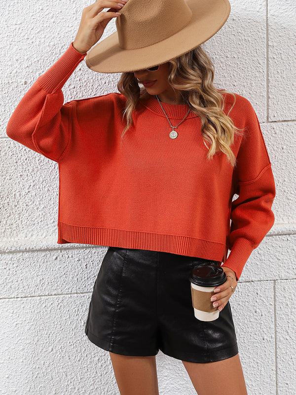 Round Neck Women's Knitted Sweater Solid Color Loose Pullover Sweater - Premium Shirts & Tops from Craftklart Dropship - Just $22.29! Shop now at Craftklart.store
