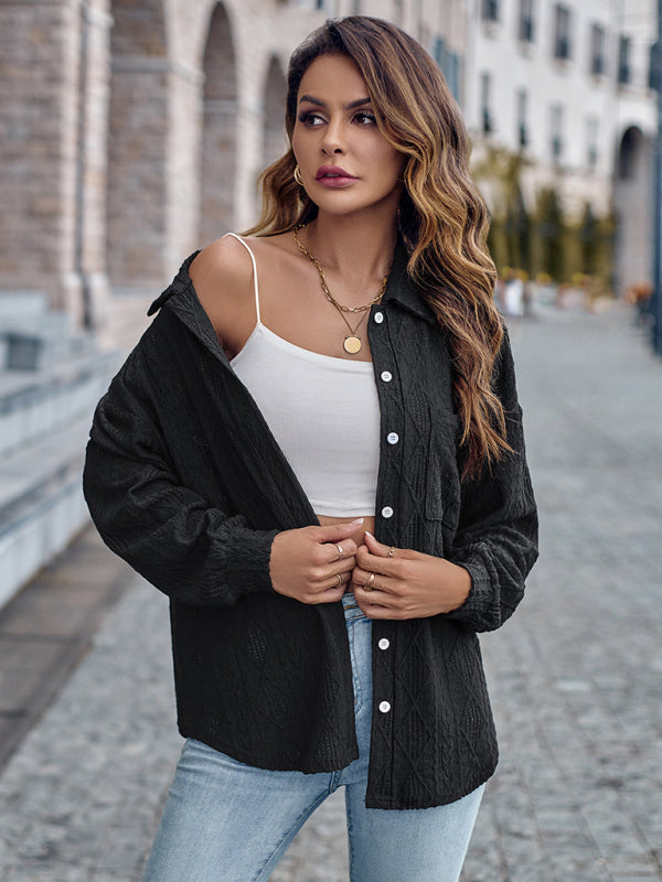 Lapel Single Breasted Solid Color Loose Long Sleeve Shirt - Premium Shirt from Craftklart Dropship - Just $13.98! Shop now at Craftklart.store