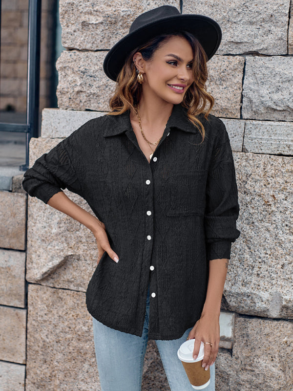 Lapel Single Breasted Solid Color Loose Long Sleeve Shirt - Premium Shirt from Craftklart Dropship - Just $13.98! Shop now at Craftklart.store