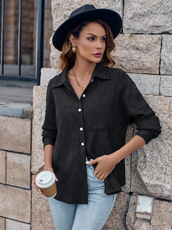 Lapel Single Breasted Solid Color Loose Long Sleeve Shirt - Premium Shirt from Craftklart Dropship - Just $13.98! Shop now at Craftklart.store