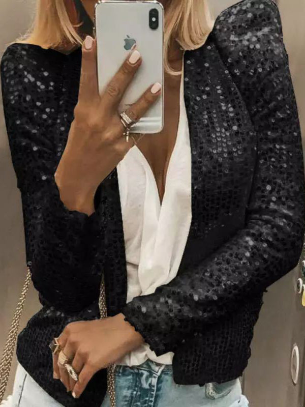 Women's Fashion Round Neck Solid Color Sequined Short Coat - Premium Jackets from Craftklart Dropship - Just $18.98! Shop now at Craftklart.store