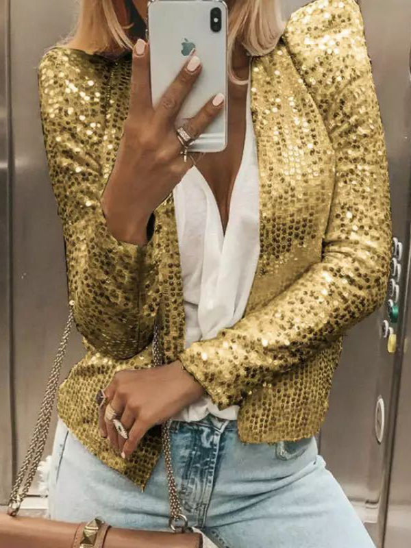 Women's Fashion Round Neck Solid Color Sequined Short Coat - Premium Jackets from Craftklart Dropship - Just $18.98! Shop now at Craftklart.store