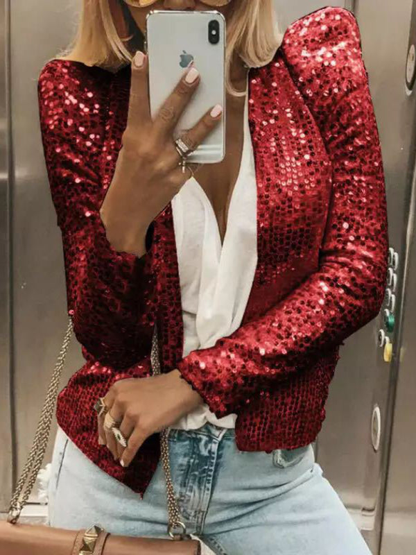 Women's Fashion Round Neck Solid Color Sequined Short Coat - Premium Jackets from Craftklart Dropship - Just $18.98! Shop now at Craftklart.store