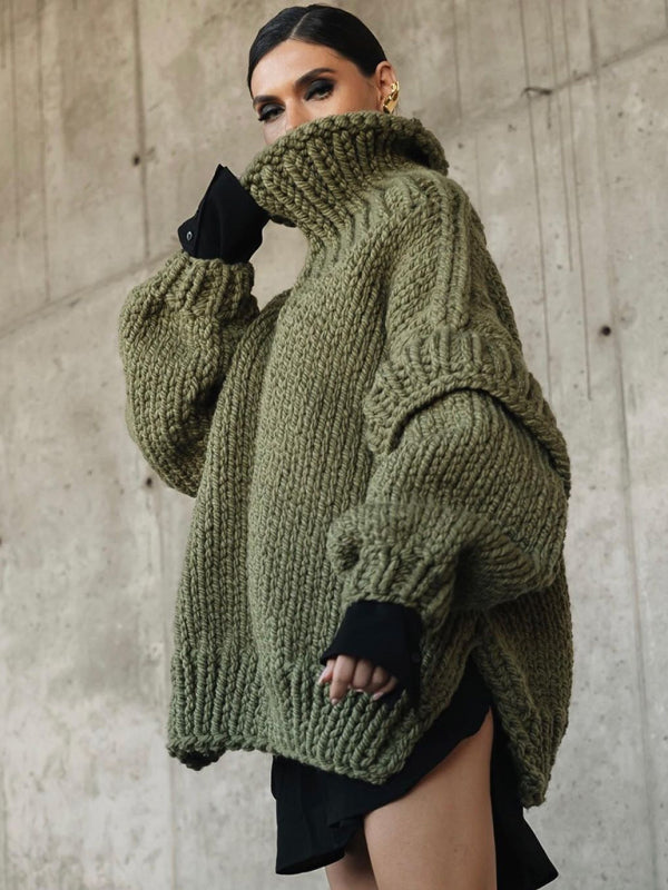 Women's Urban Casual Fluffy Long Sleeve Turtleneck Sweater