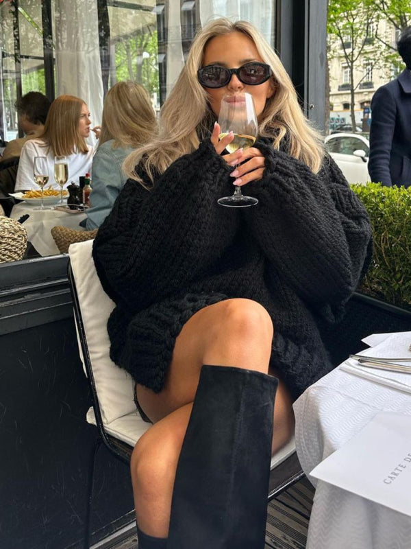 Women's Urban Casual Fluffy Long Sleeve Turtleneck Sweater