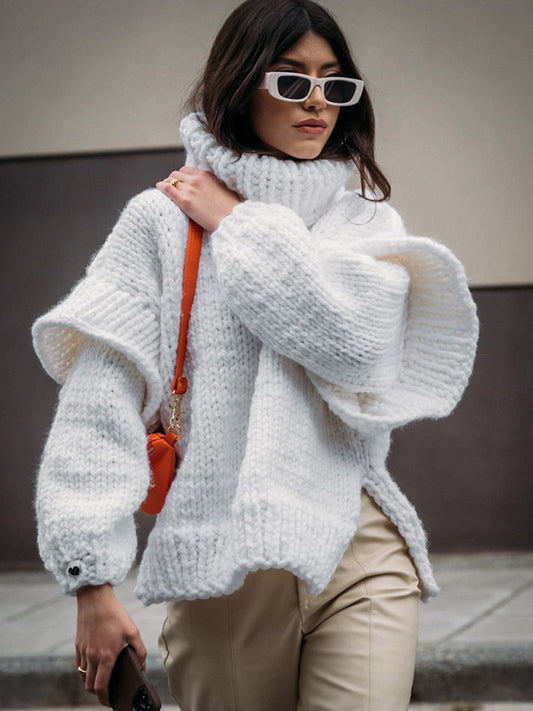 Women's Urban Casual Fluffy Long Sleeve Turtleneck Sweater