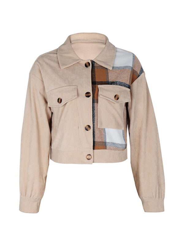 Women's Color Block Plaid Short Jacket - Premium Jacket from Craftklart Dropship - Just $14.95! Shop now at Craftklart.store