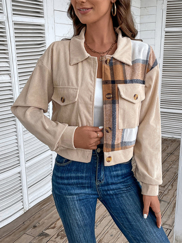 Women's Color Block Plaid Short Jacket - Premium Jacket from Craftklart Dropship - Just $14.95! Shop now at Craftklart.store