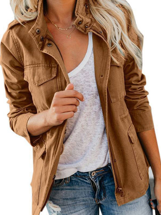 Slim fashion trendy solid color loose zippered multi-pocket jacket women's coat - Premium Coats & Jackets from kakaclo - Just $21.69! Shop now at Craftklart.store