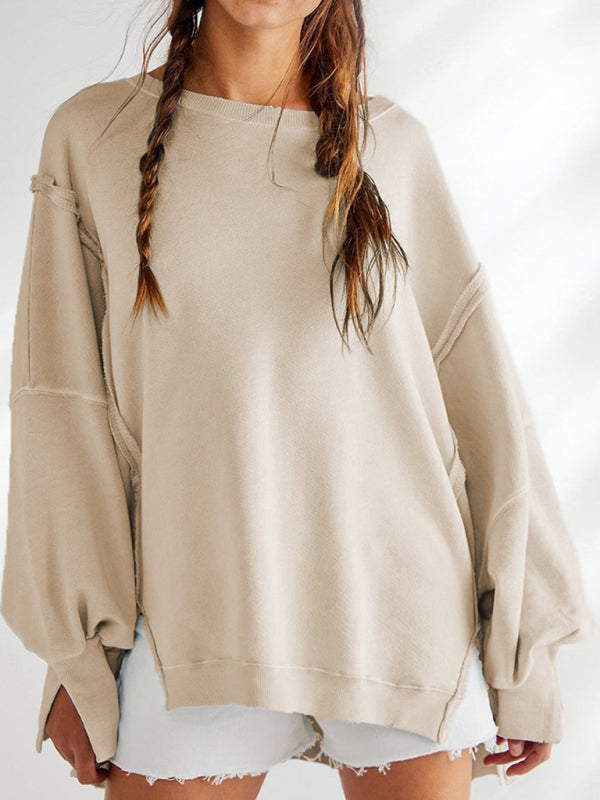 Women's Loose Round Neck Patchwork Sweatshirt - Premium Sweater from kakaclo - Just $25.59! Shop now at Craftklart.store