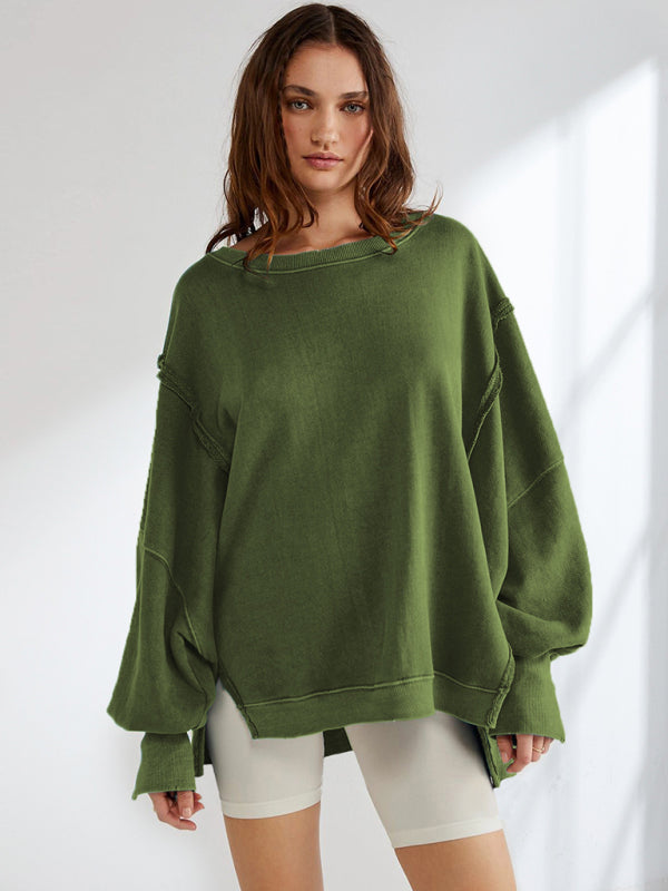 Women's Loose Round Neck Patchwork Sweatshirt - Premium Sweater from kakaclo - Just $25.59! Shop now at Craftklart.store