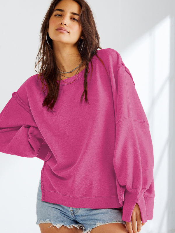 Women's Loose Round Neck Patchwork Sweatshirt - Premium Sweater from kakaclo - Just $25.59! Shop now at Craftklart.store