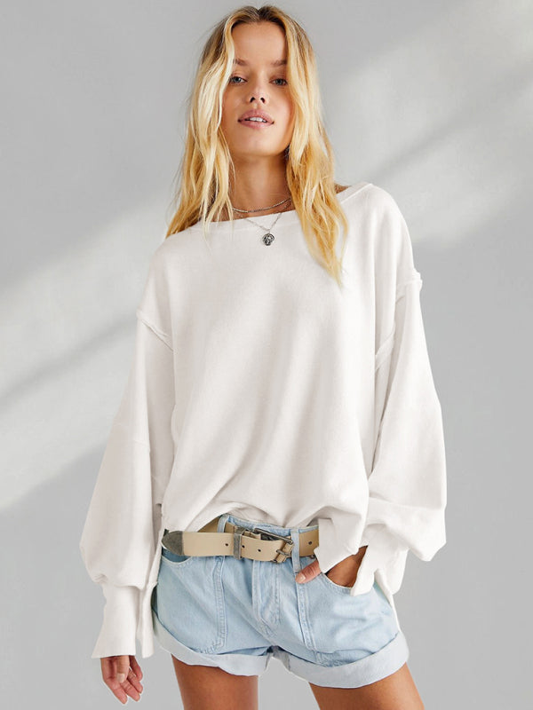 Women's Loose Round Neck Patchwork Sweatshirt - Premium Sweater from kakaclo - Just $25.59! Shop now at Craftklart.store