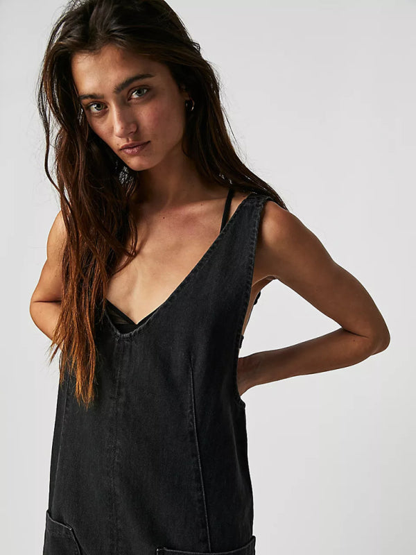 New Washed Denim V-neck Jumpsuit Adjustable Overalls - Premium All in one from Craftklart Dropship - Just $18.98! Shop now at Craftklart.store