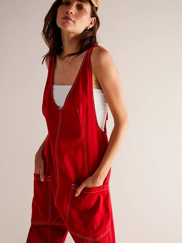 New Washed Denim V-neck Jumpsuit Adjustable Overalls - Premium All in one from Craftklart Dropship - Just $18.98! Shop now at Craftklart.store