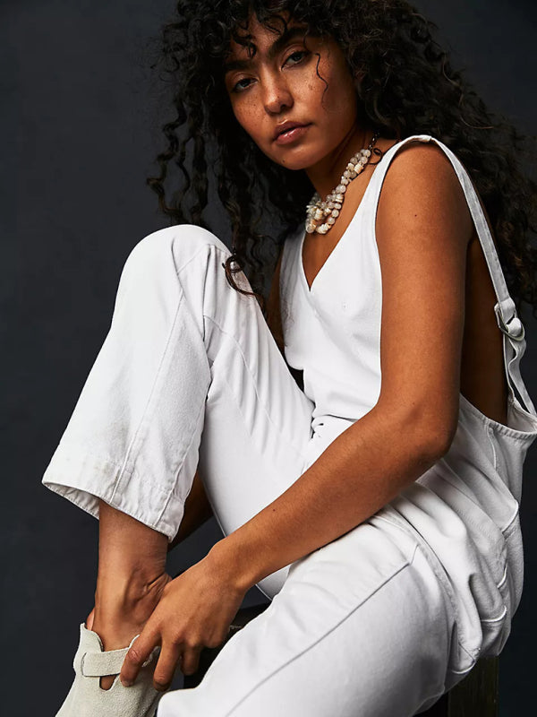 New Washed Denim V-neck Jumpsuit Adjustable Overalls - Premium All in one from Craftklart Dropship - Just $18.98! Shop now at Craftklart.store