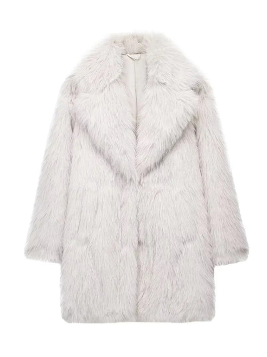 Women's Warm Lapel Loose Faux Fur Effect Coat