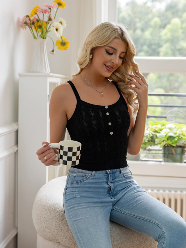 Women's New Versatile Button Camisole Woolen Vest - Premium Shirt & Tops from kakaclo - Just $13.78! Shop now at Craftklart.store