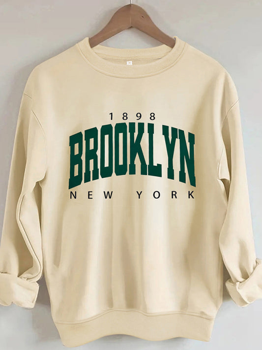 Women's Brooklyn letter print crew neck sweatshirt - Premium  from kakaclo - Just $10.70! Shop now at Craftklart.store
