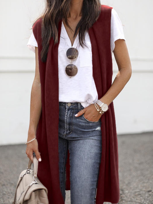 New solid color fashionable casual mid-length cardigan vest - Premium Cardigan from kakaclo - Just $9.95! Shop now at Craftklart.store