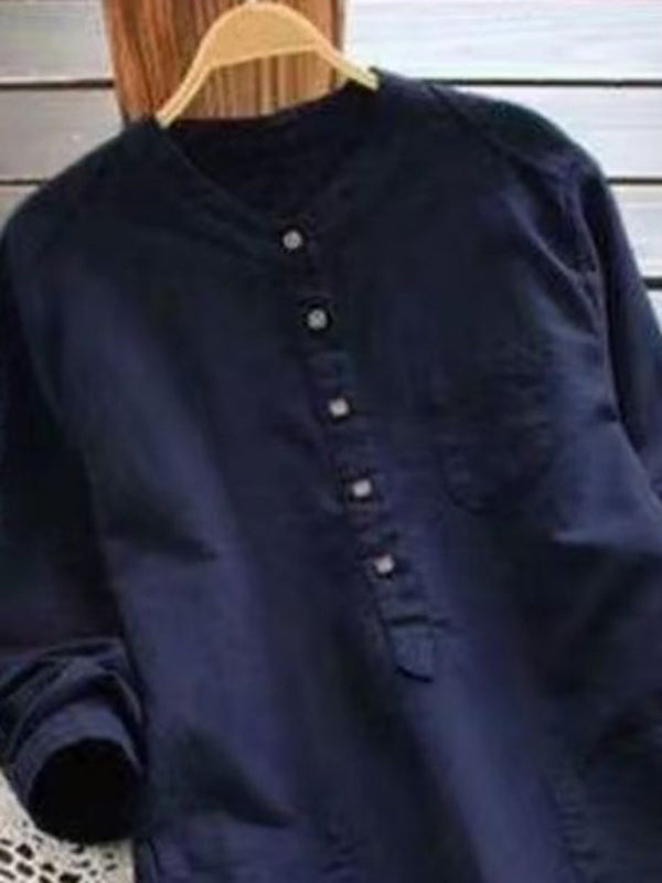 New Solid Color Henley Collar Button Open Long Sleeve Shirt Style Midi Dress - Premium Dress from Craftklart Dropship - Just $14.98! Shop now at Craftklart.store