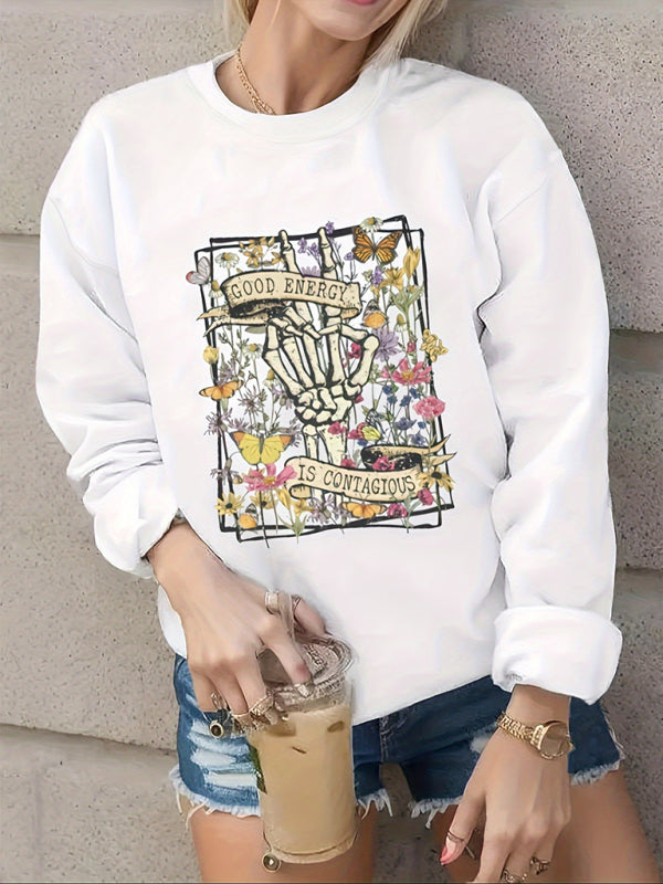 New Loose Casual Long-sleeved Printed Skull Sweatshirt - Premium Jumper from Craftklart.store - Just $17.86! Shop now at Craftklart.store