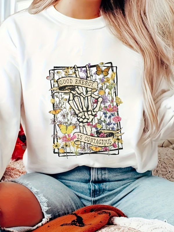 New Loose Casual Long-sleeved Printed Skull Sweatshirt - Premium Jumper from Craftklart.store - Just $17.86! Shop now at Craftklart.store