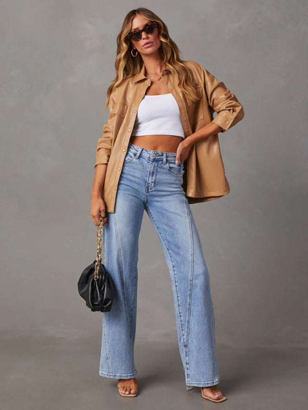 New Style Comfortable Casual Loose Spliced Wide Leg Women's Jeans - Premium Jeans from kakaclo - Just $16! Shop now at Craftklart.store