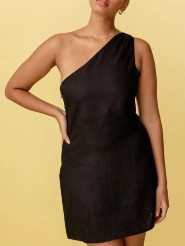 New Casual Solid Color Slant Shoulder Dress - Premium Dress from kakaclo - Just $14.07! Shop now at Craftklart.store