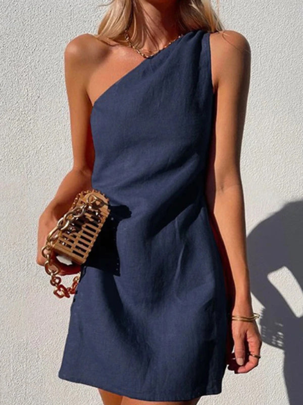 New Casual Solid Color Slant Shoulder Dress - Premium Dress from kakaclo - Just $14.07! Shop now at Craftklart.store