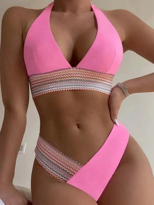 High Waist Swimsuit Color Block Web Sexy Push Up Bikini - Premium Bikini from Craftklart Dropship - Just $9.98! Shop now at Craftklart.store
