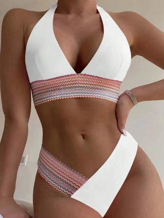 High Waist Swimsuit Color Block Web Sexy Push Up Bikini - Premium Bikini from Craftklart Dropship - Just $9.98! Shop now at Craftklart.store