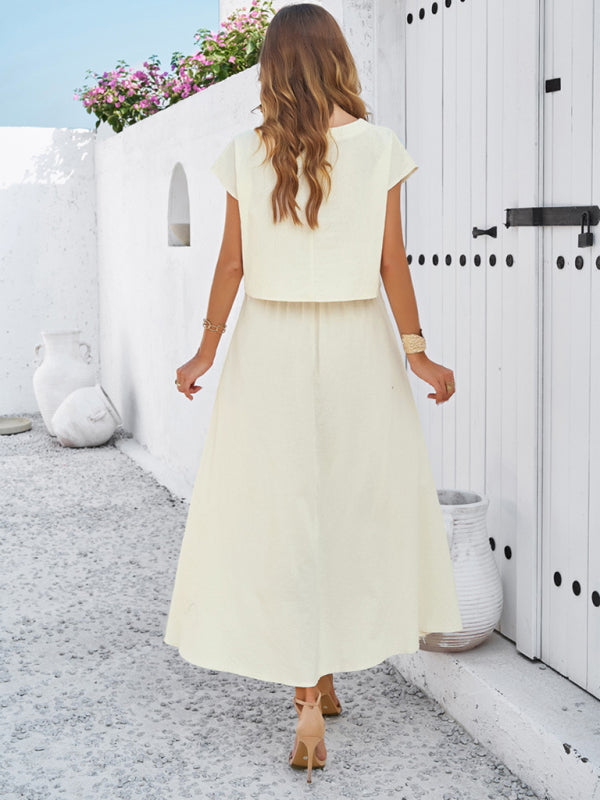 New Urban Casual Sleeveless Top and Long Skirt Suit