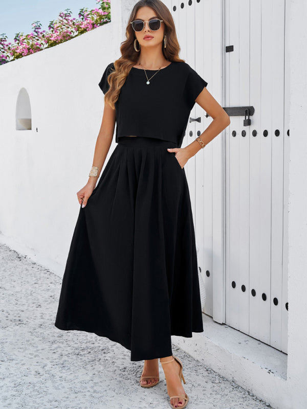 New Urban Casual Sleeveless Top and Long Skirt Suit