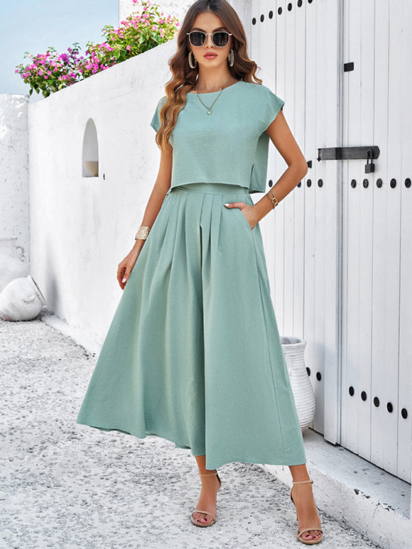 New Urban Casual Sleeveless Top and Long Skirt Suit