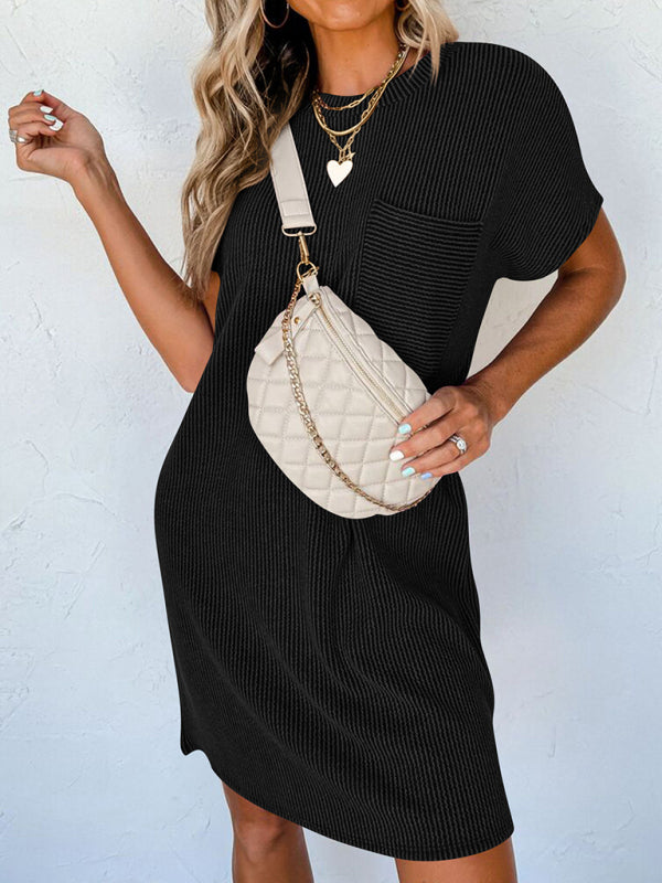 Casual Contrasting Wavy Striped Short-sleeved Pocket Dress - Premium Dress from Craftklart Dropship - Just $12! Shop now at Craftklart.store