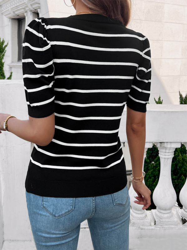 Women's Tops Puff Sleeve Round Neck Contrast Color Sweater - Premium Shirt & Tops from Craftklart Dropship - Just $19.16! Shop now at Craftklart.store