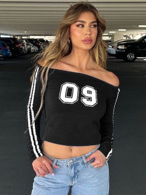 New Women's Stripedarm  One-shoulder Long-sleeved T-shirt - Premium Longsleeve Top from Craftklart Dropship - Just $9.89! Shop now at Craftklart.store