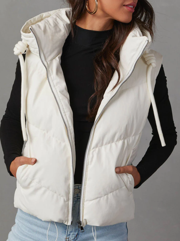 Women's Loose Thickened Short Hooded Down Cotton Sleeveless Double Pocket Vest