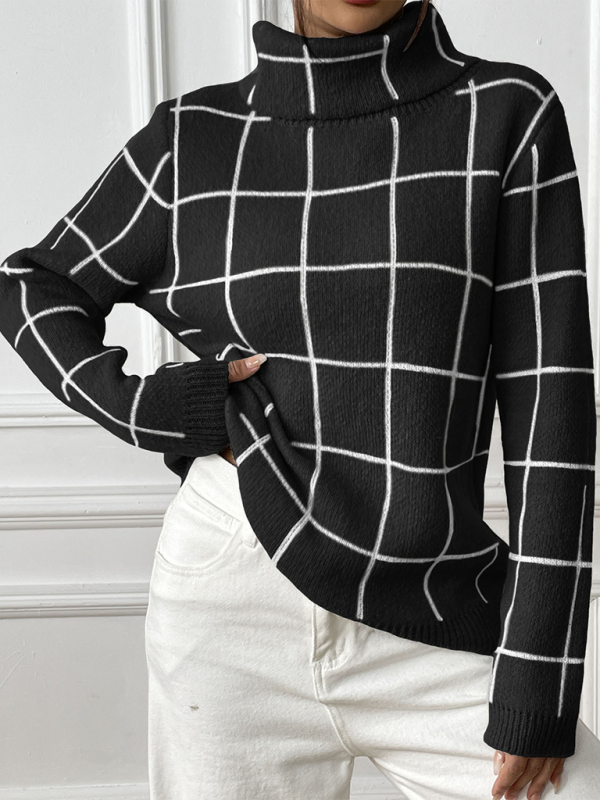 Contrast Plaid Turtleneck Sweater Top - Premium Sweater from Craftklart Dropship - Just $14.98! Shop now at Craftklart.store