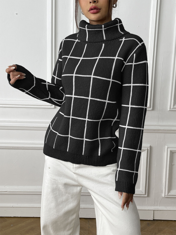 Contrast Plaid Turtleneck Sweater Top - Premium Sweater from Craftklart Dropship - Just $14.98! Shop now at Craftklart.store